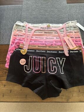 Juicy Couture Pink & Black Logo Boyshort Set of 7